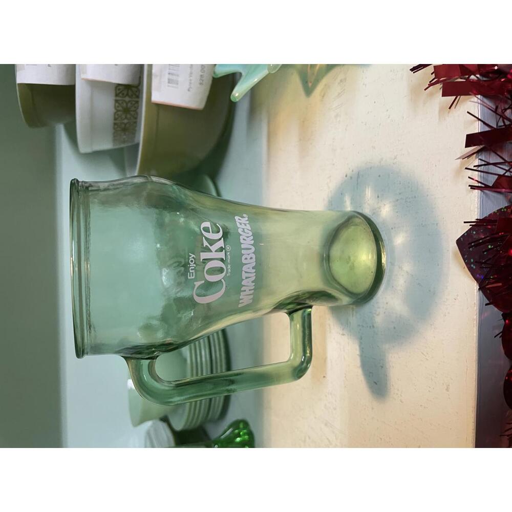 Coca-Cola Whataburger Cowboy Green Glass Mug–Collectible, 16 oz D Handle